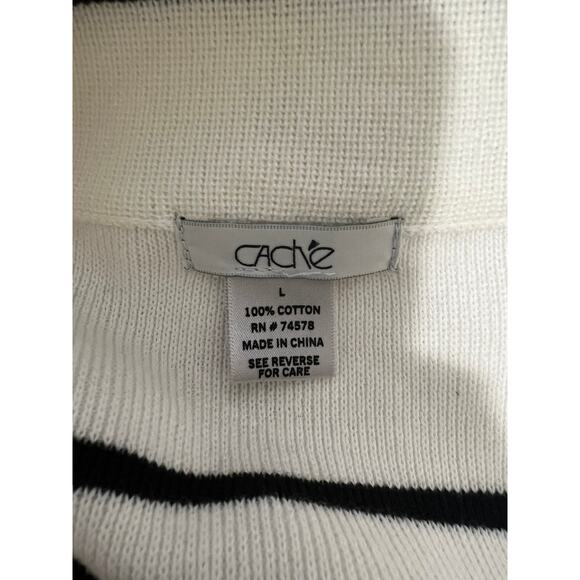Cache 100% Cotton - Black x White Striped Knit Blazer Size 12 - Picture 3 of 7
